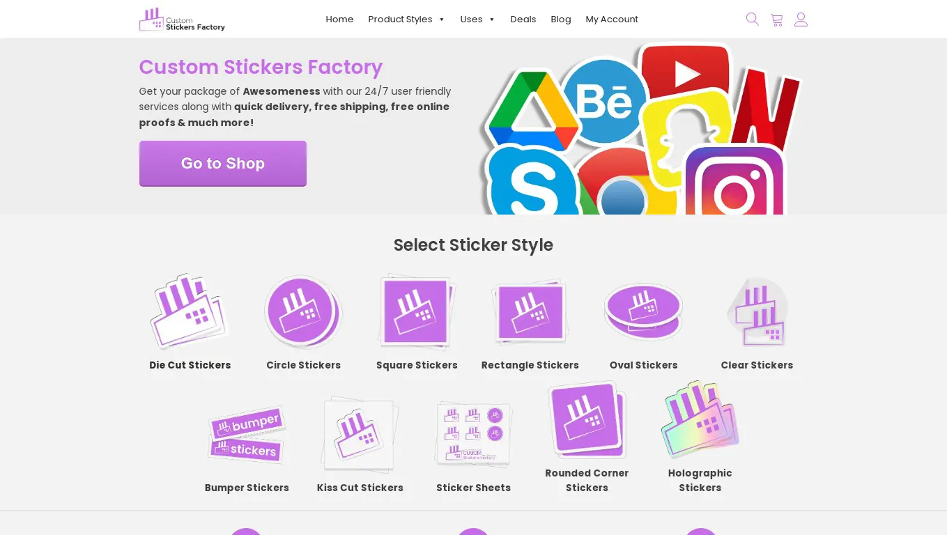 Homepage of Custom Stickers Factory