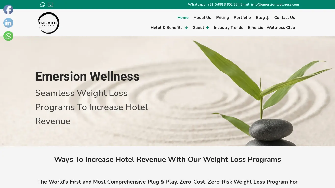 Homepage of Emersion Wellness